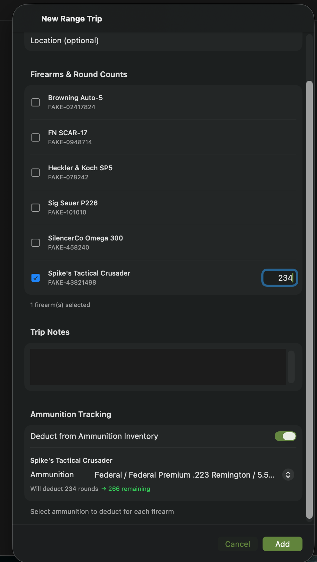 Mac — New range trip with round counts and automatic ammo deduction